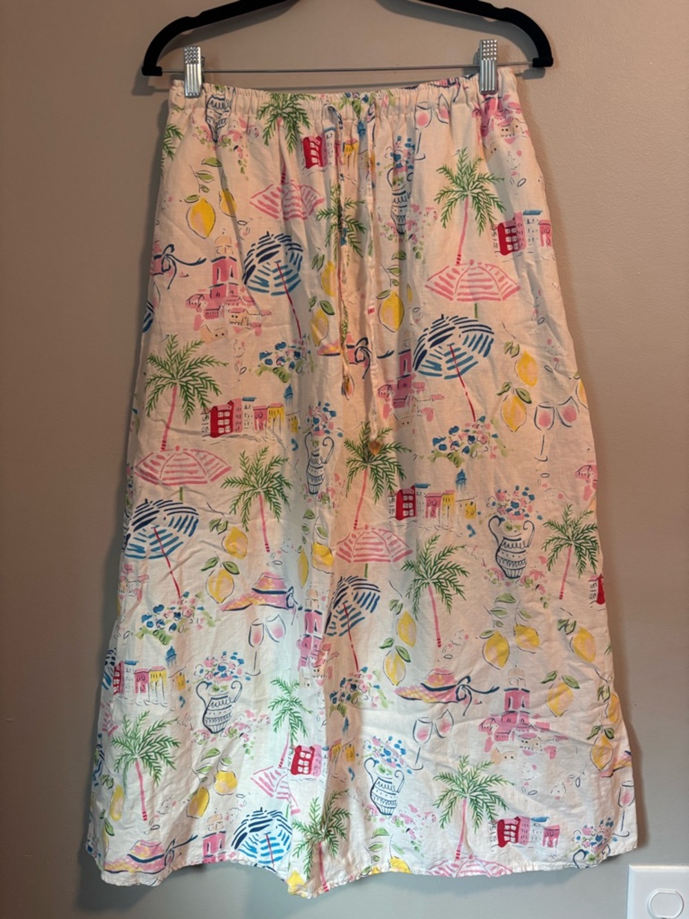 Calypso St. Barth Cream Maxi Skirt with Multicolor Tropical Lemon Print